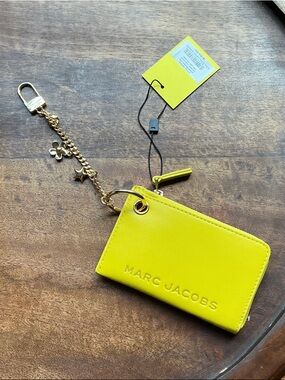 Marc Jacobs Joy Yellow Leather Card Case with Gold Charm Chain